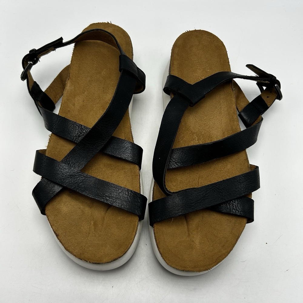 Crown Vintage Sandals Womans 9.5 M Platform Faux Leather Black Strappy Vapor